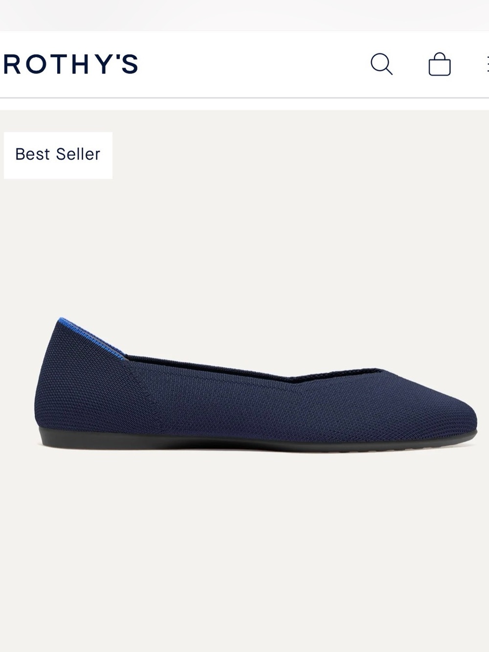 Rothy’s The Point Flats Women’s 6.5 Navy Blue Pointed Toe Cobalt Trim